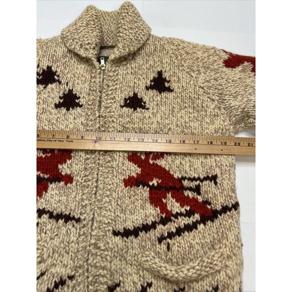 Vintage Cowichan Wool Full Zip Up Hand Knit Sweater Skier Winter Ski Small - Picture 6 of 8